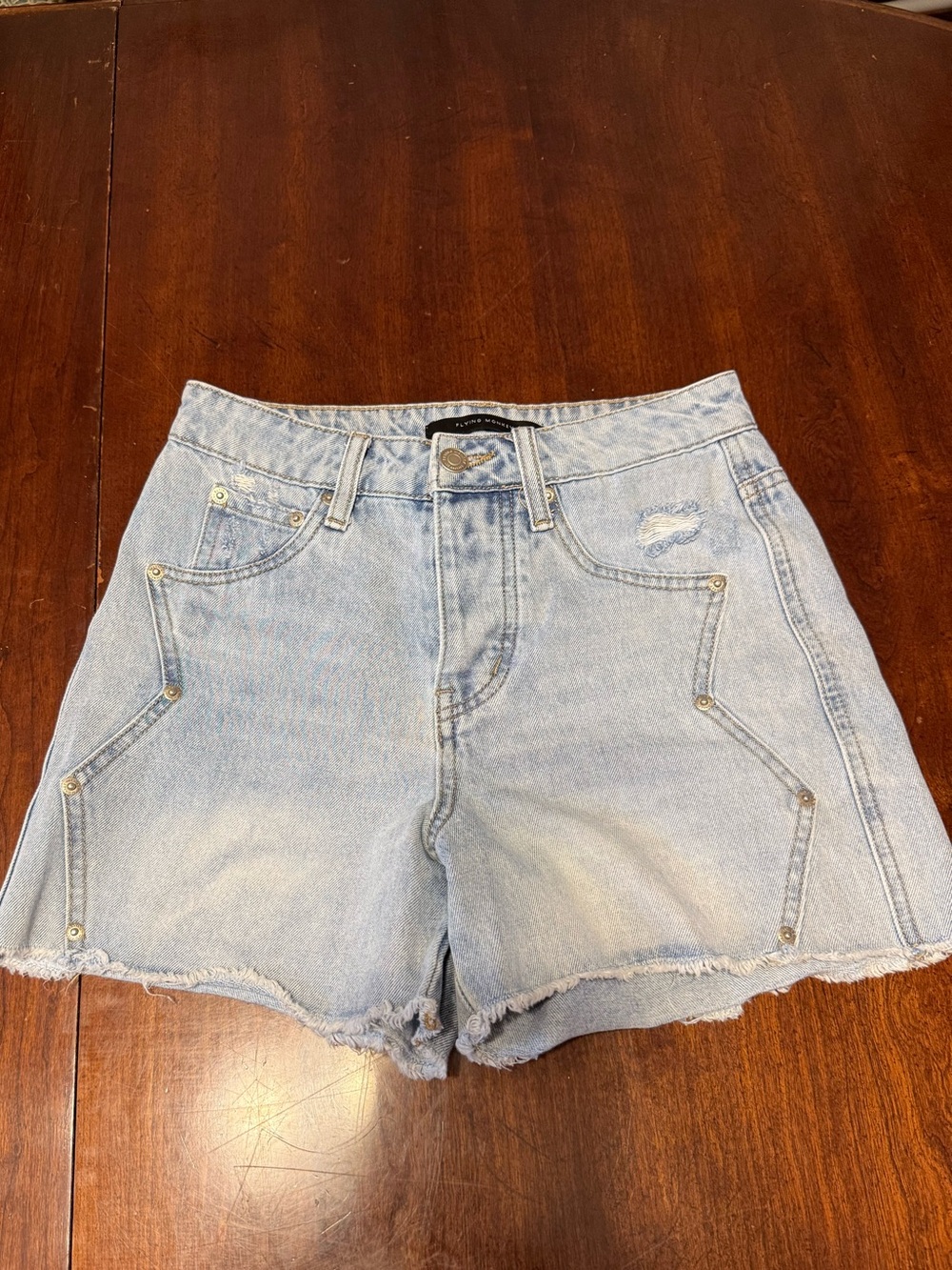 Flying‎ Monkey Light Blue Distressed Denim Shorts Ultra High Rise